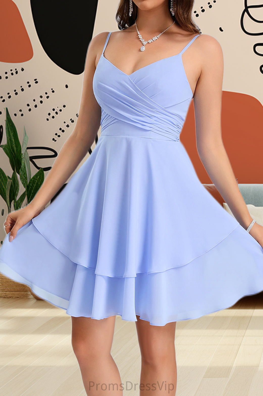 Alexandra A-line V-Neck Short/Mini Chiffon Homecoming Dress HLP0020470