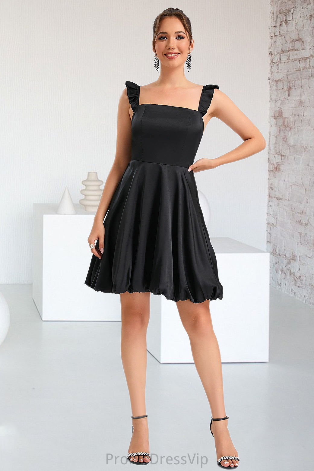 Braelyn A-line Square Short/Mini Satin Homecoming Dress HLP0020484