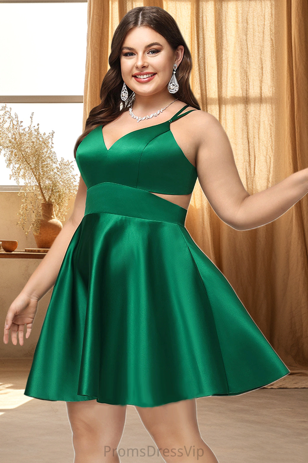 Roselyn A-line V-Neck Short/Mini Satin Homecoming Dress HLP0020493