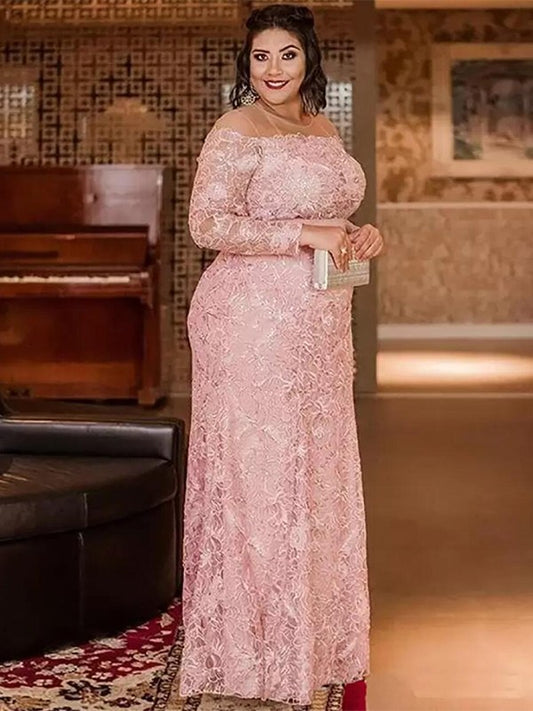 Erin Sheath/Column Lace Applique Scoop Long Sleeves Floor-Length Mother of the Bride Dresses HLP0020399