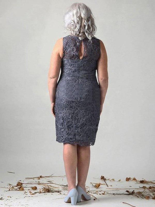 Nylah Sheath/Column Chiffon Lace Scoop Sleeveless Knee-Length Mother of the Bride Dresses HLP0020446
