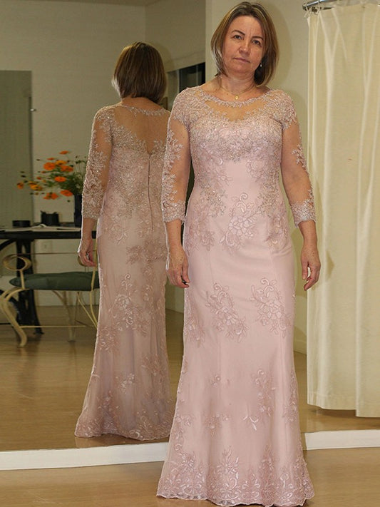 Dakota Sheath/Column Lace Applique Scoop Long Sleeves Floor-Length Plus Size Mother of the Bride Dresses HLP0020449