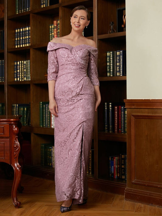 Stephany Sheath/Column Satin Lace Off-the-Shoulder 3/4 Sleeves Floor-Length Mother of the Bride Dresses HLP0020343