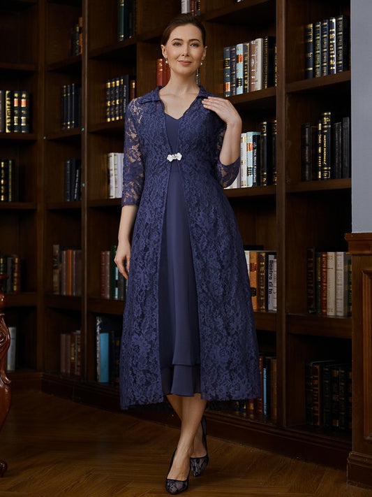 Harper A-Line/Princess Chiffon Ruched V-neck Sleeveless Tea-Length Mother of the Bride Dresses HLP0020277