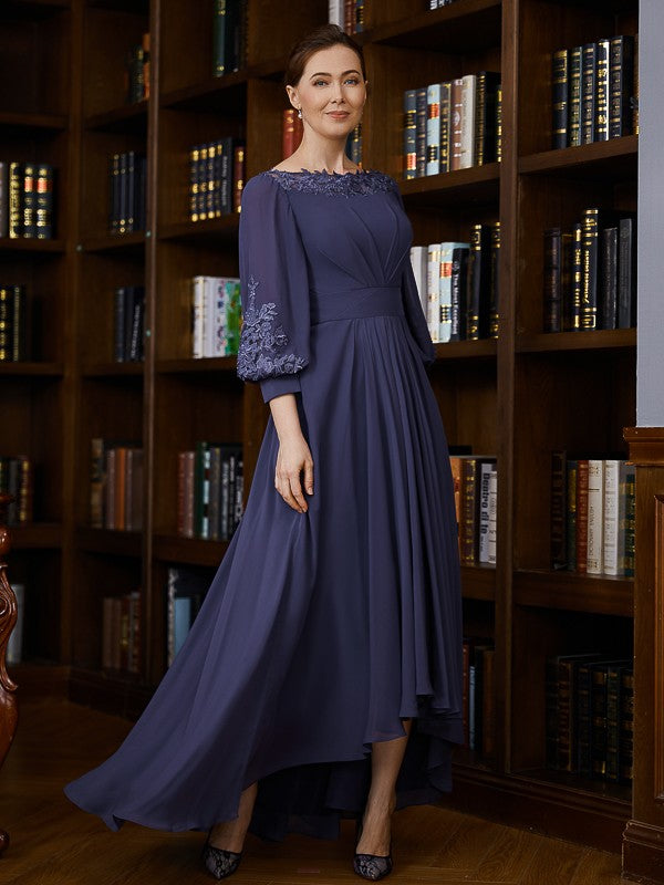 Naomi A-Line/Princess Chiffon Ruched Bateau 3/4 Sleeves Asymmetrical Mother of the Bride Dresses HLP0020265