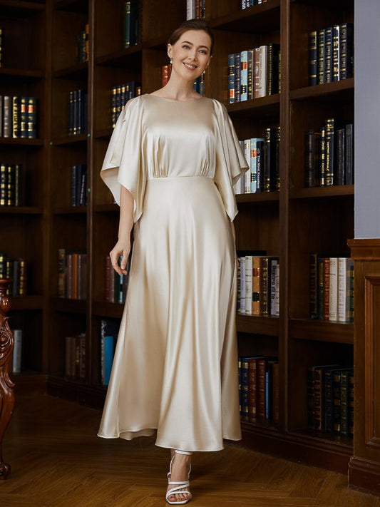 Eliana A-Line/Princess Silk like Satin Ruched Scoop 1/2 Sleeves Ankle-Length Mother of the Bride Dresses HLP0020243