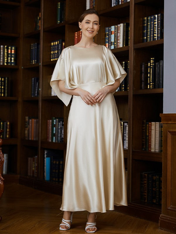 Eliana A-Line/Princess Silk like Satin Ruched Scoop 1/2 Sleeves Ankle-Length Mother of the Bride Dresses HLP0020243