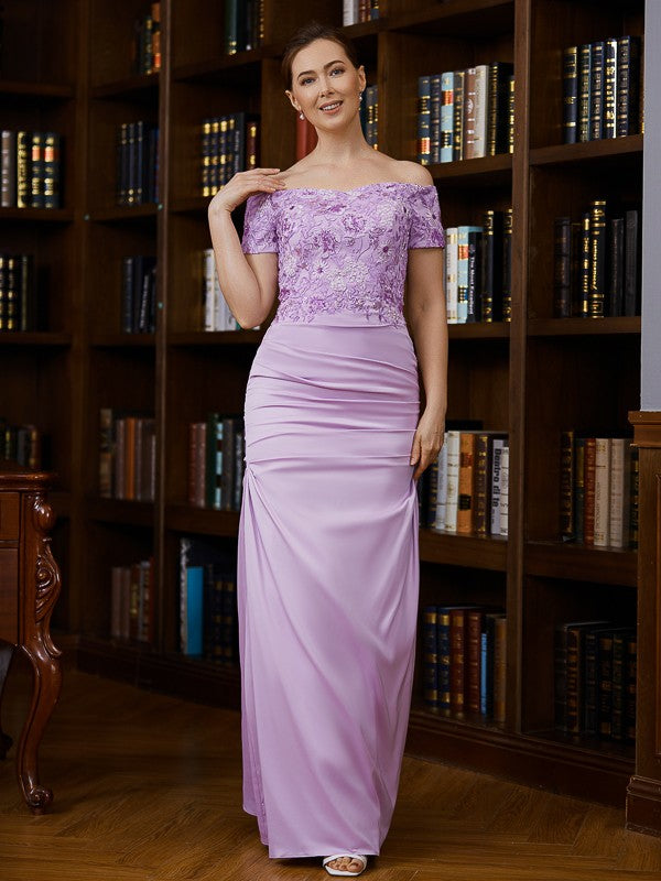 Ashtyn Sheath/Column Charmeuse Ruched Off-the-Shoulder Short Sleeves Floor-Length Mother of the Bride Dresses HLP0020249