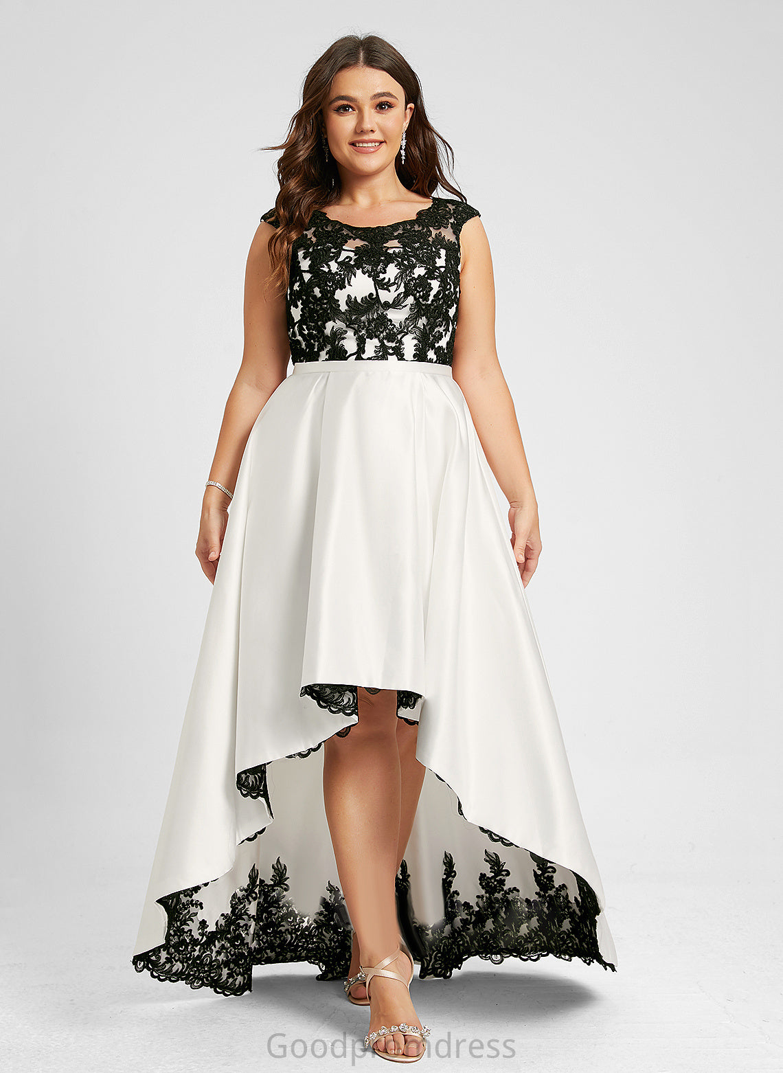 Dress Leah Satin Scoop Lace A-Line Illusion Asymmetrical Wedding Dresses Wedding