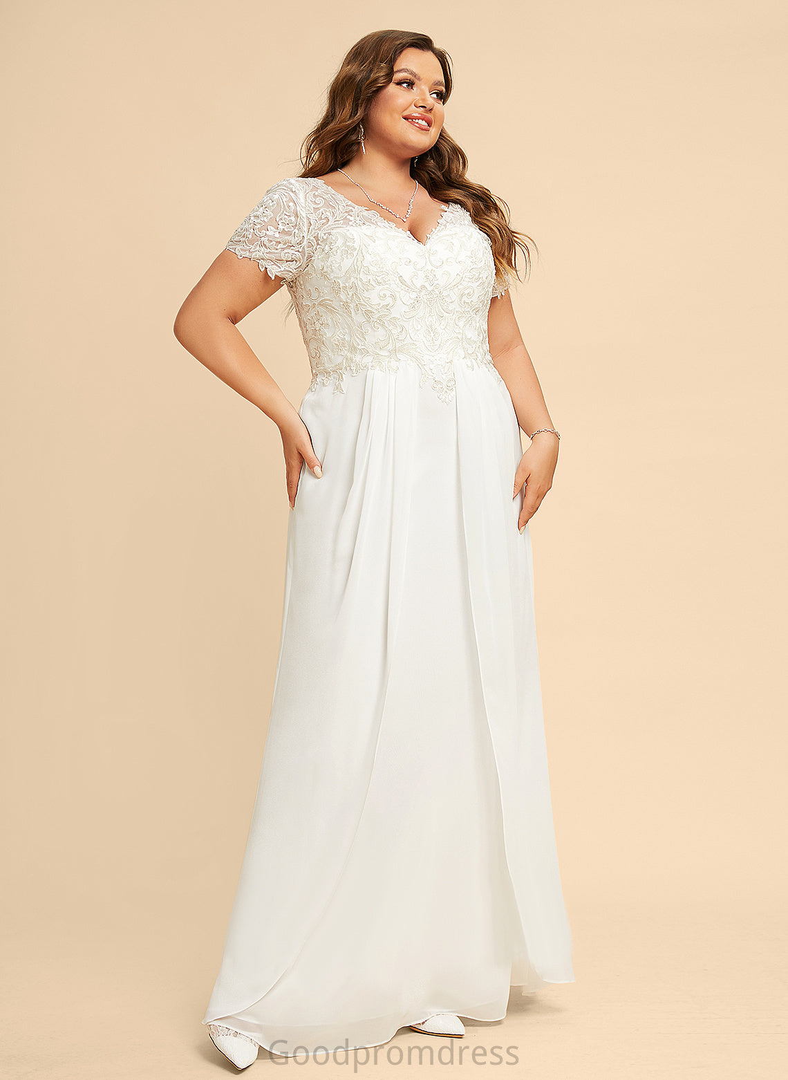 V-neck Chiffon Dress A-Line Kay Floor-Length Wedding Dresses Wedding