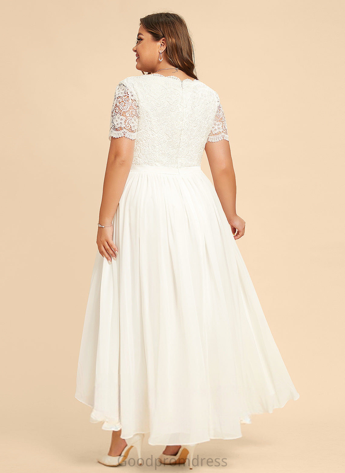 Asymmetrical Chiffon V-neck Dress Wedding Dresses Lace A-Line Isabelle Wedding