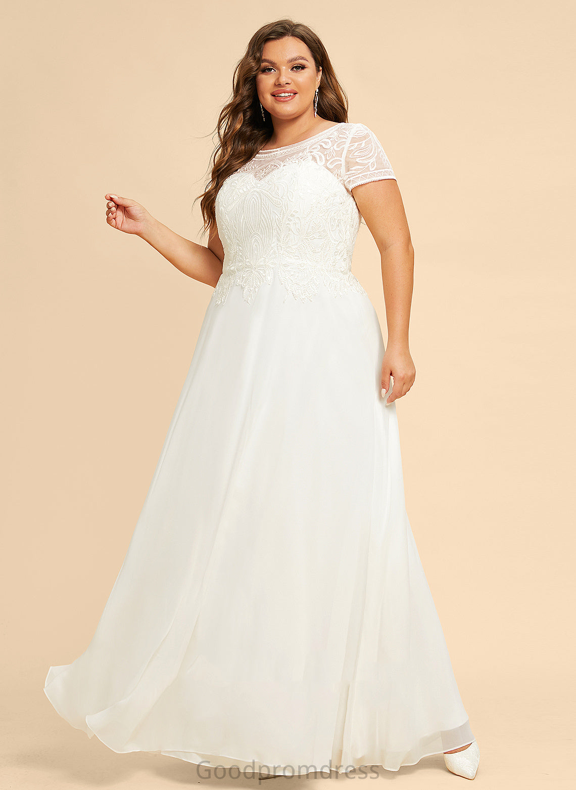 Scoop With Sequins Wedding Dresses Chiffon Dress Floor-Length Lace Wedding Paula