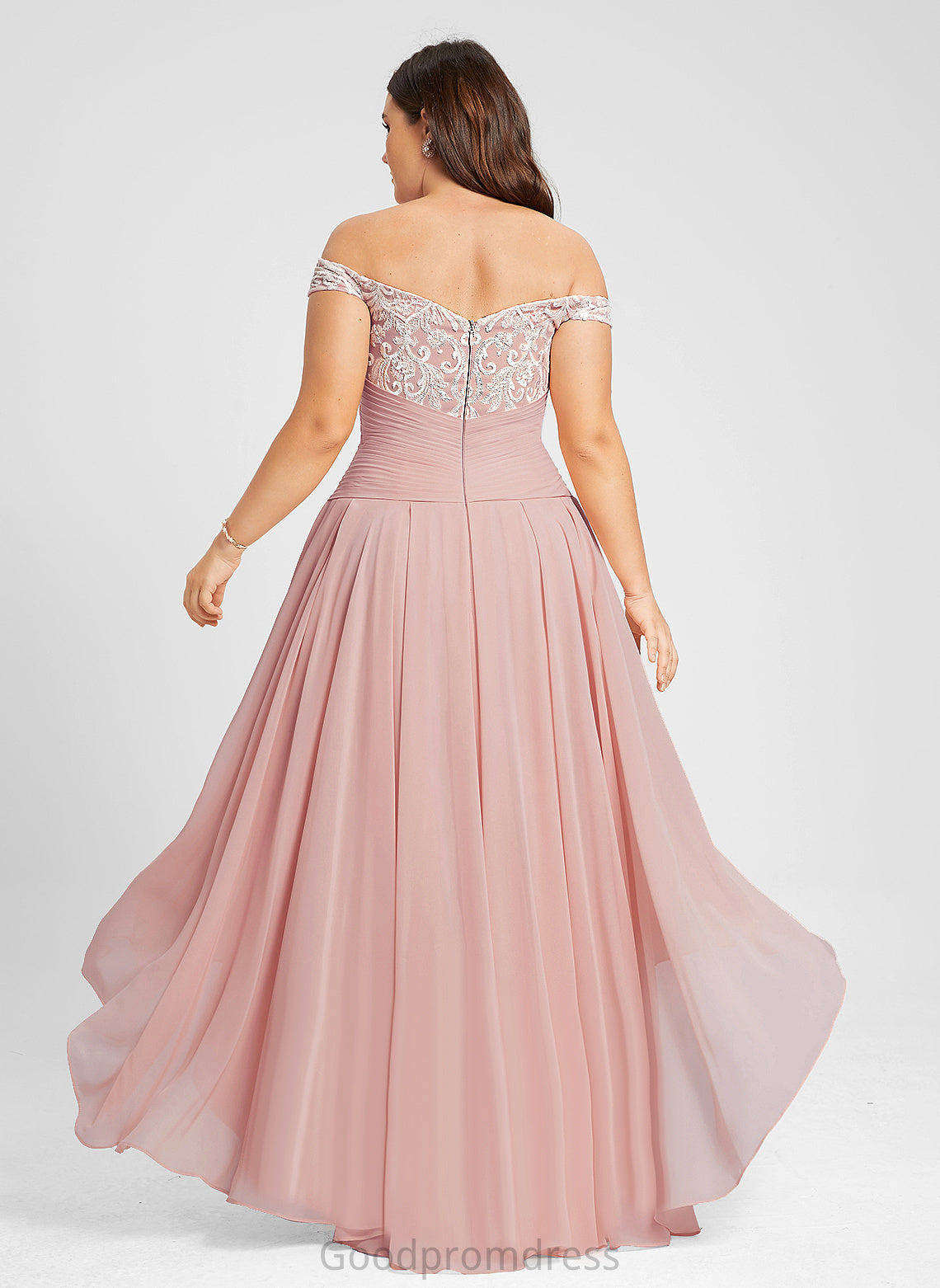 Skye With Pleated A-Line Asymmetrical Off-the-Shoulder Dress Chiffon Wedding Dresses Lace Wedding