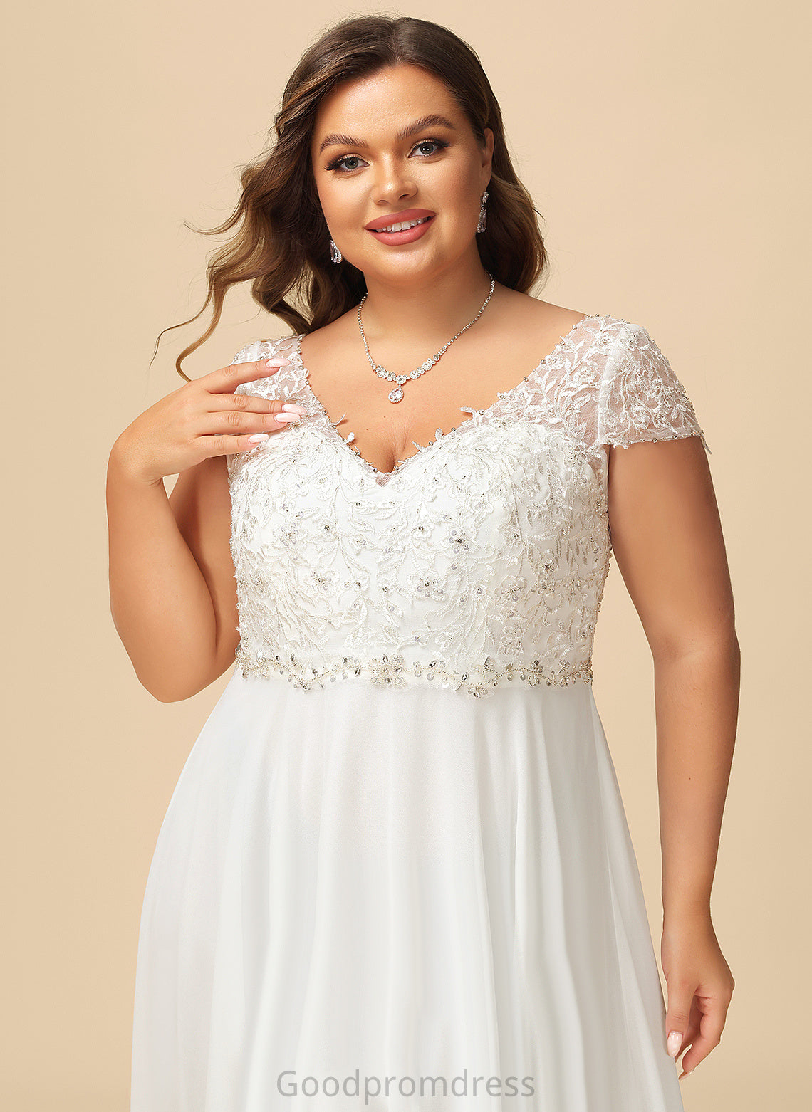 Lace Beading Wedding Dresses With Wedding Chiffon Dress Charlotte Sequins V-neck Floor-Length A-Line