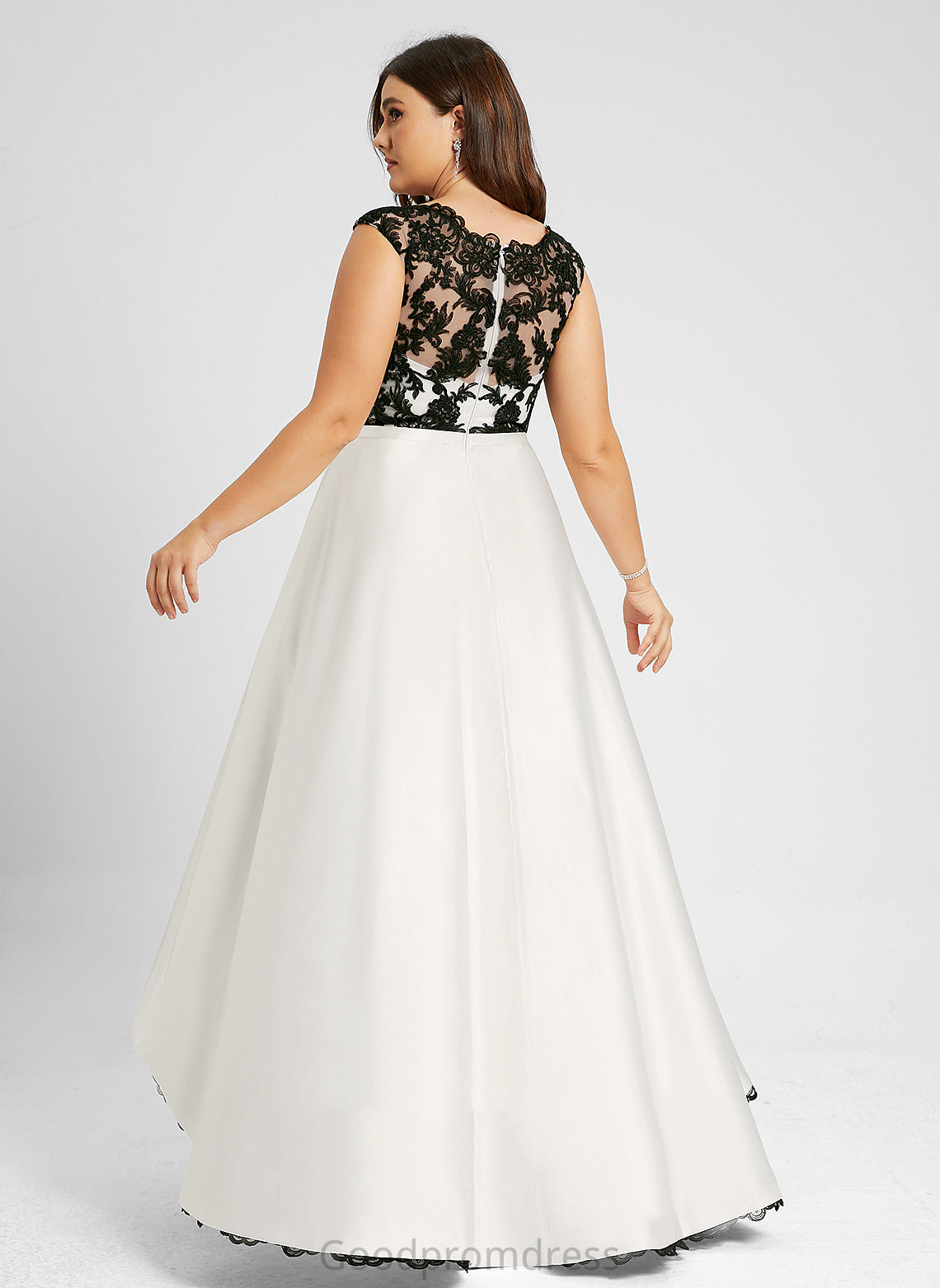Dress Leah Satin Scoop Lace A-Line Illusion Asymmetrical Wedding Dresses Wedding