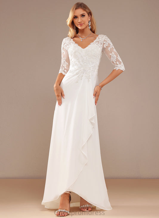Wedding A-Line Asymmetrical Nola Ruffle V-neck Lace With Wedding Dresses Dress Chiffon