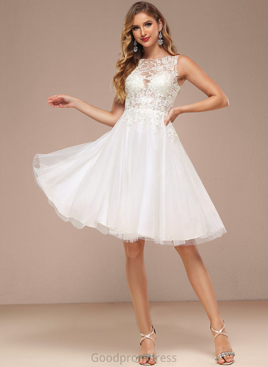 Knee-Length Tulle Dress Wedding Wedding Dresses Lace A-Line Sequins With Neck Boat Taniyah