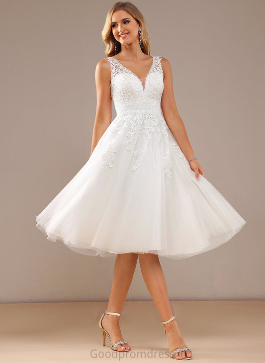 Wedding Dresses A-Line Tulle Lace Wedding Knee-Length V-neck Dress Azaria