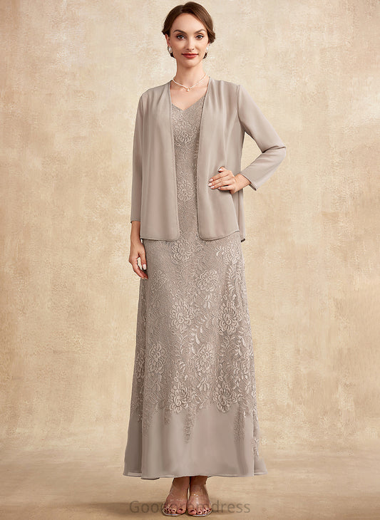 A-Line Ankle-Length Mother of the Bride Dresses Lace Mother V-neck Chiffon of Bride Toni Dress the