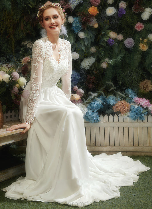 A-Line V-neck Lace Erin Wedding Floor-Length With Wedding Dresses Dress
