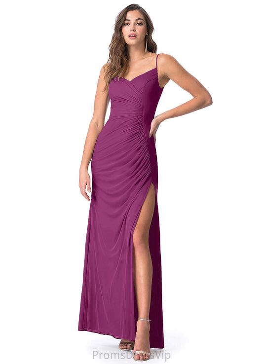 Evangeline Natural Waist V-Neck Floor Length Spaghetti Staps Sleeveless Bridesmaid Dresses