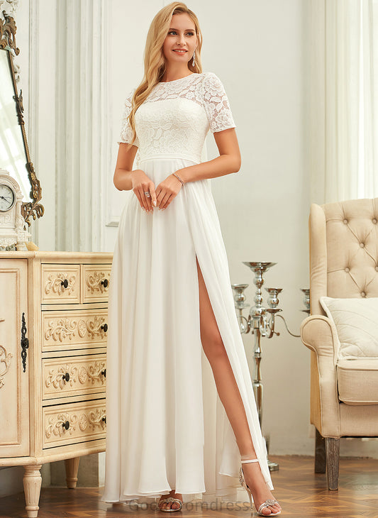 Neck Floor-Length Wedding Lace Wedding Dresses Novia A-Line Chiffon Dress Scoop