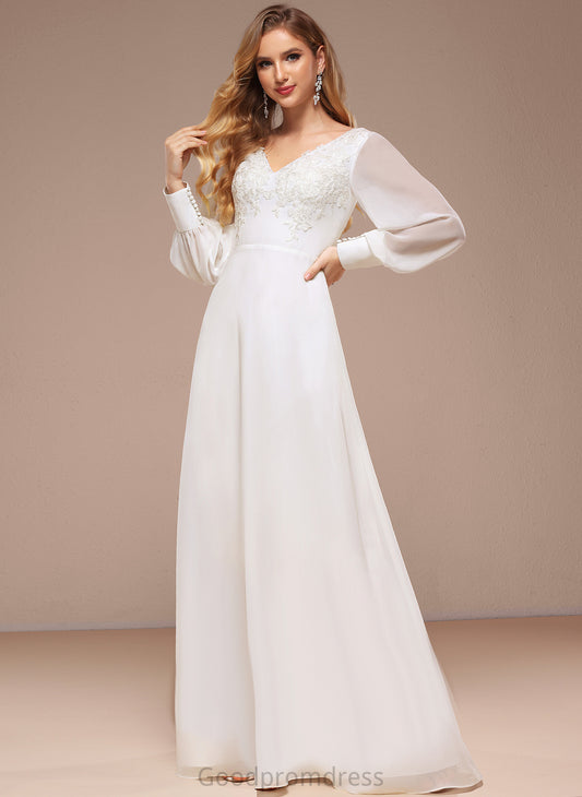 A-Line Dress Lace Floor-Length Chiffon With Wedding Dresses Wedding V-neck Amira Sequins