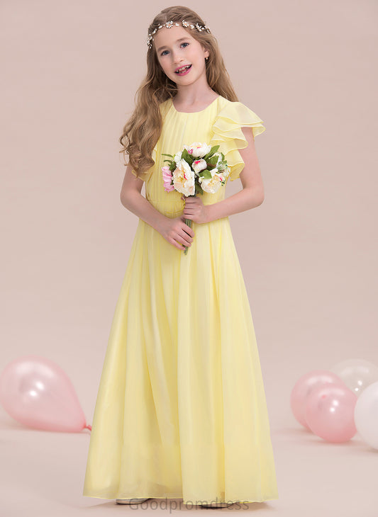 A-LineScoopNeckFloor-LengthChiffonJuniorBridesmaidDressWithRuffleCascadingRuffles#123850 Lena Junior Bridesmaid Dresses