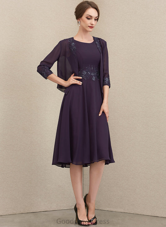 Bride Sequins Dress Knee-Length Mother of the Bride Dresses With Chiffon Tiffany Mother Lace Neck of the A-Line Scoop