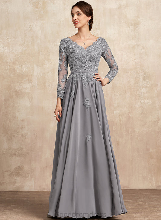 Bride Amy V-neck Floor-Length Chiffon Mother Dress the A-Line Mother of the Bride Dresses of Lace