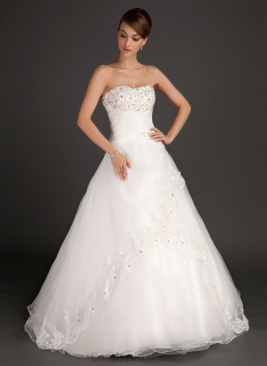Ball-Gown/Princess Wedding Floor-Length Lace Wedding Dresses Satin Ruffle Dress Beading Evelin Sweetheart With Organza
