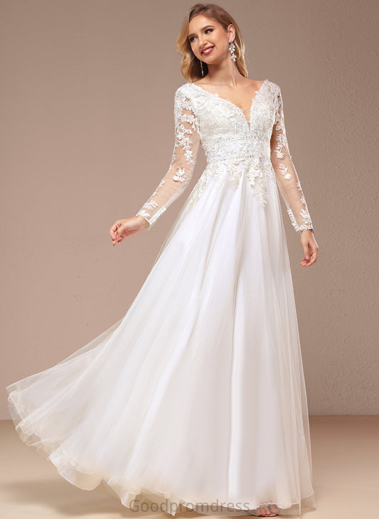 Alayna Dress Tulle Beading Wedding Dresses Floor-Length A-Line Lace With Wedding Sequins V-neck
