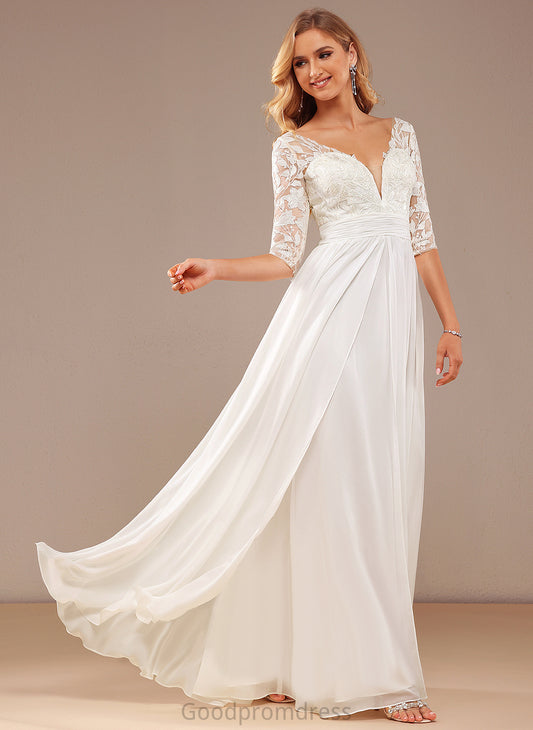 Floor-Length Wedding Dresses Wedding V-neck A-Line With Lace Marcia Dress Sequins Chiffon Ruffle