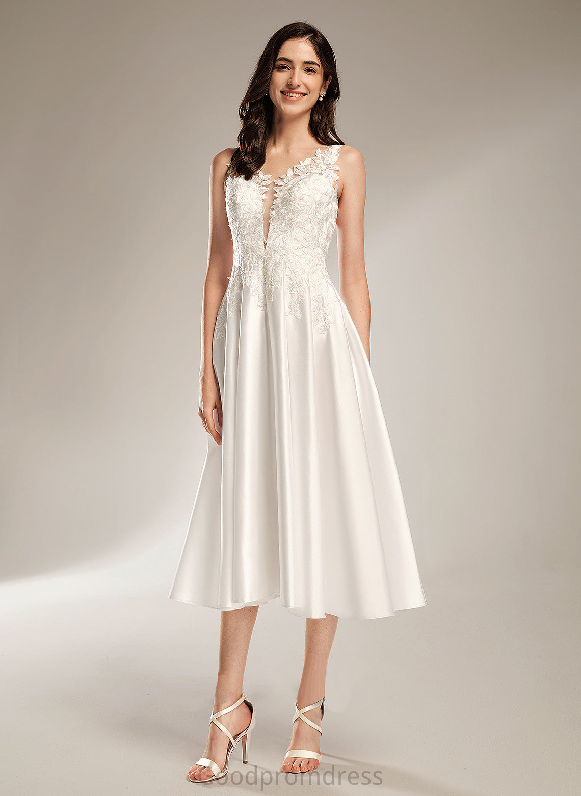 A-Line V-neck With Wedding Pockets Dress Wedding Dresses Tea-Length Ashleigh
