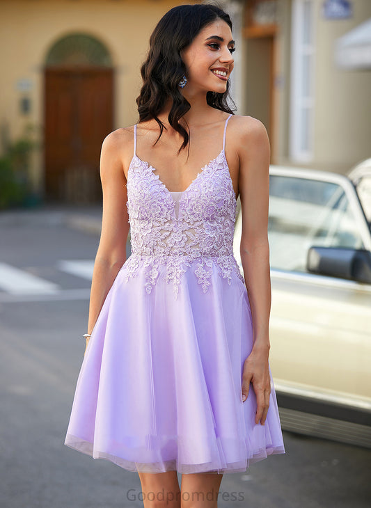 Dress Beading With Tulle V-neck Lace Homecoming Short/Mini A-Line Homecoming Dresses Roberta