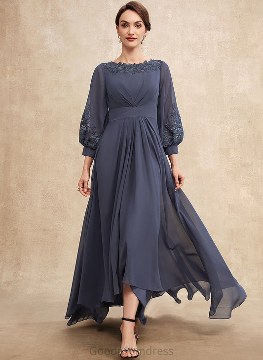 A-Line Asymmetrical of the Mother of the Bride Dresses Appliques With Neck Scoop Bride Chiffon Dress Mother Ruffle Amanda Lace