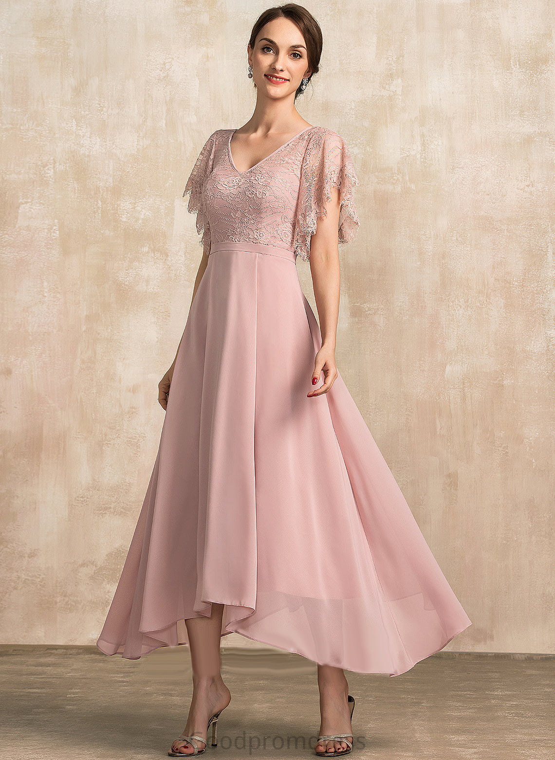 A-Line Mother Lace the Ankle-Length Taniyah Bride Mother of the Bride Dresses V-neck Dress of Chiffon