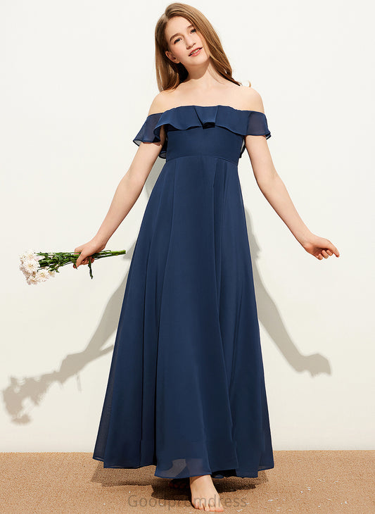 A-Line Off-the-Shoulder Floor-Length Chiffon Paisley Junior Bridesmaid Dresses