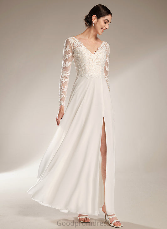 Lace Dalia Wedding Chiffon A-Line Dress V-neck Floor-Length Wedding Dresses