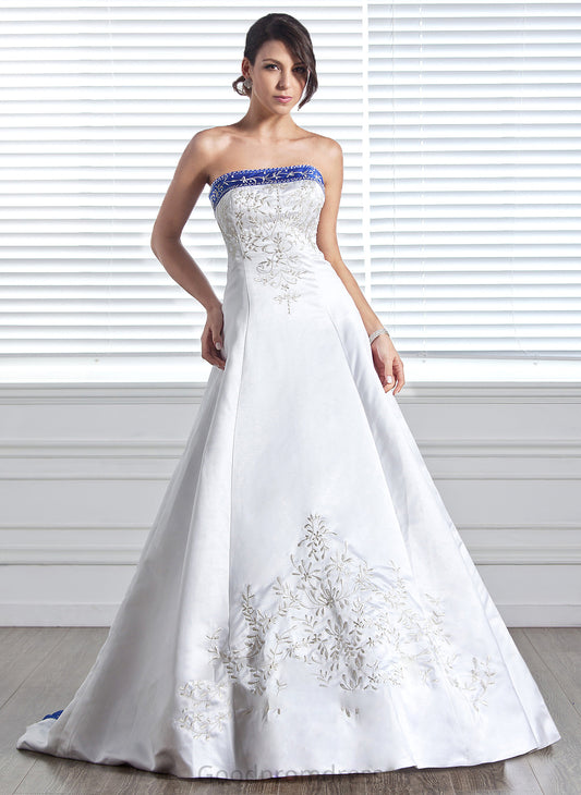 Court With Dress Ball-Gown/Princess Wedding Beading Wedding Dresses Sash Strapless Satin Aubree Embroidered Train