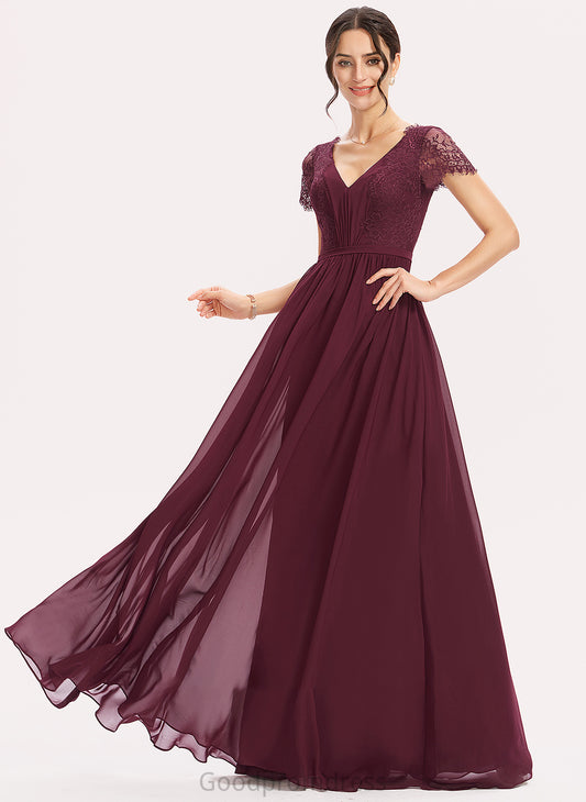 Floor-Length Neckline A-Line Embellishment Length Silhouette V-neck Lace Fabric Ana Floor Length Natural Waist Bridesmaid Dresses