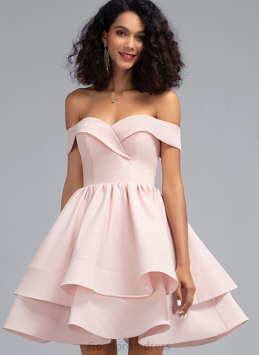 Dress A-Line Off-the-Shoulder Short/Mini Ruffles Crepe Homecoming With Stretch Homecoming Dresses Cascading Ashanti