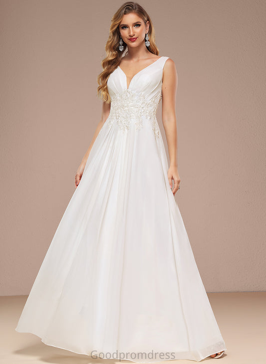 Floor-Length Sequins Wedding Dresses Chiffon V-neck With Wedding Larissa Dress Lace A-Line