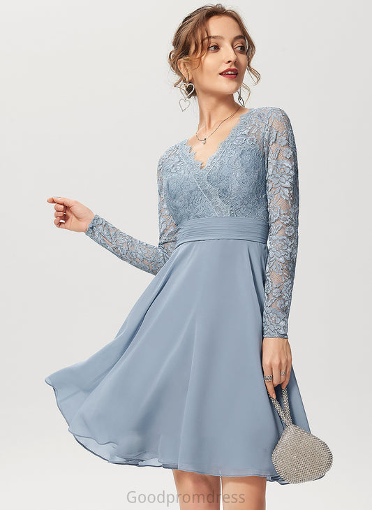 Fabric Neckline Knee-Length A-Line Silhouette Length Sleeve V-neck Lace Taniyah Sleeveless Natural Waist Bridesmaid Dresses