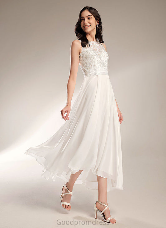 Tricia Lace A-Line Chiffon Asymmetrical Wedding Dresses Wedding Scoop Dress
