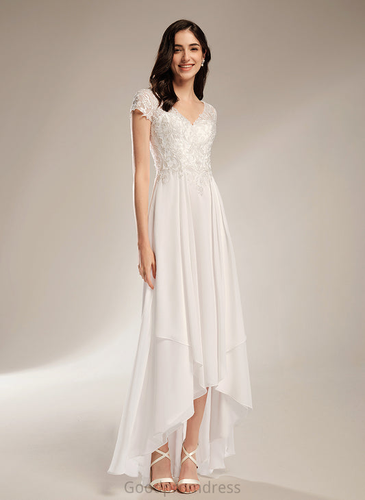 Wedding Dresses Asymmetrical V-neck Wedding Lace A-Line Dress Chiffon Kristin