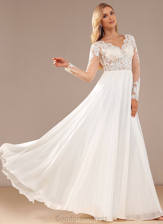 Sydnee Lace Dress Chiffon V-neck A-Line Wedding Sequins Floor-Length Wedding Dresses With