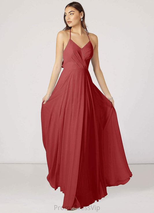 Raven Natural Waist A-Line/Princess Floor Length Sleeveless V-Neck Bridesmaid Dresses