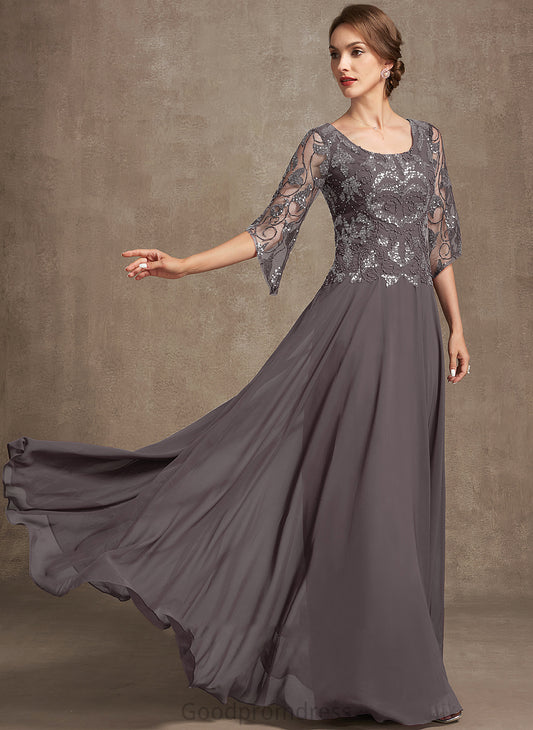 Bride A-Line Scoop Mother the Floor-Length Sequins Neck Mother of the Bride Dresses Lilian Chiffon Lace With Beading of Dress