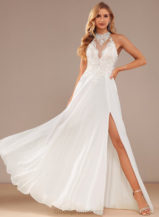 Sequins Wedding Floor-Length High Wedding Dresses Beading Dress Chiffon Maryjane A-Line With Neck Lace